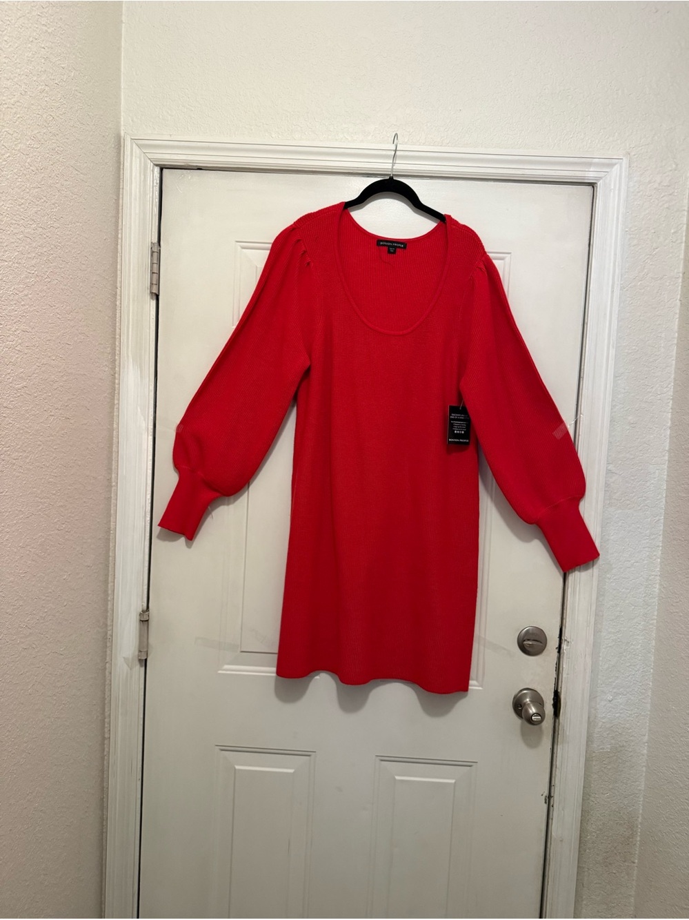 Boston Proper Red Scoop Neck Balloon Sleeve Dress
